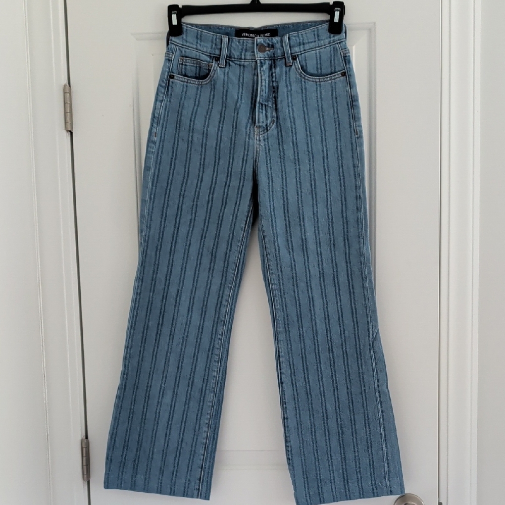 Veronica Beard Crosbie Wide Leg Loafer High Rise Jeans In Sapphire Stripe